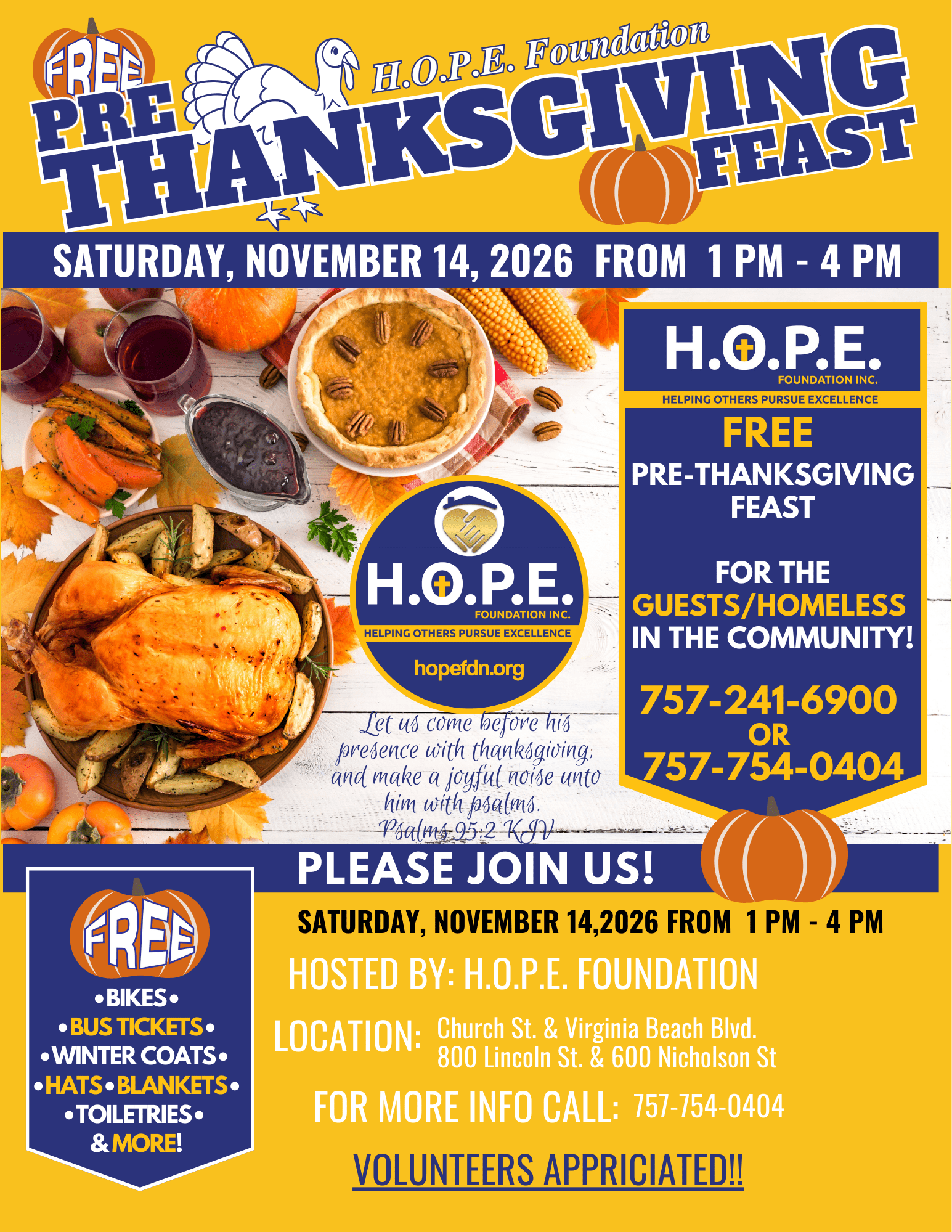 Pre-Thanksgiving Feast Saturday, November 14, 2026